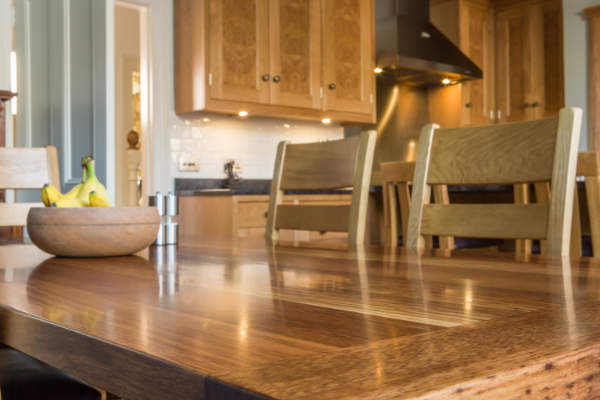 English brown oak trestle table and chairs